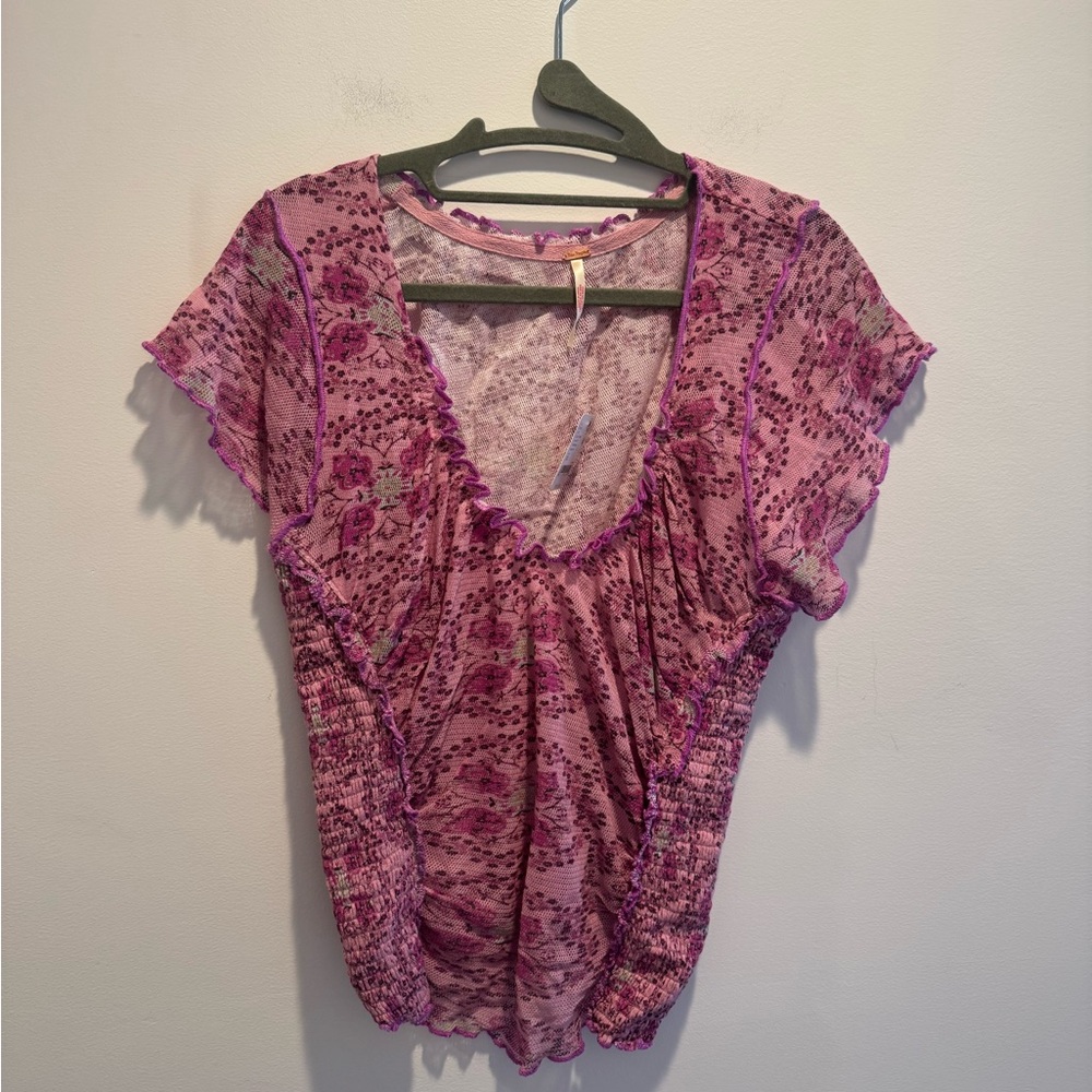 Free People Oh My Baby Ruffed Cropped Tee XL NWT
